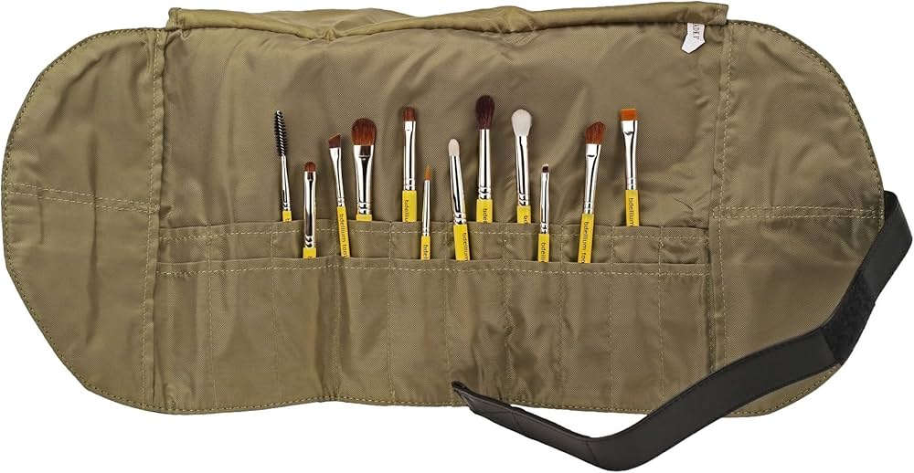 Bdellium Tools Professional Makeup Brush Travel Series - Eyes 12pc. Brush Set with Roll-Up Pouch Mirrors Beauty