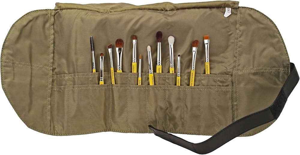Bdellium Tools Professional Makeup Brush Travel Series - Eyes 12pc. Brush Set with Roll-Up Pouch