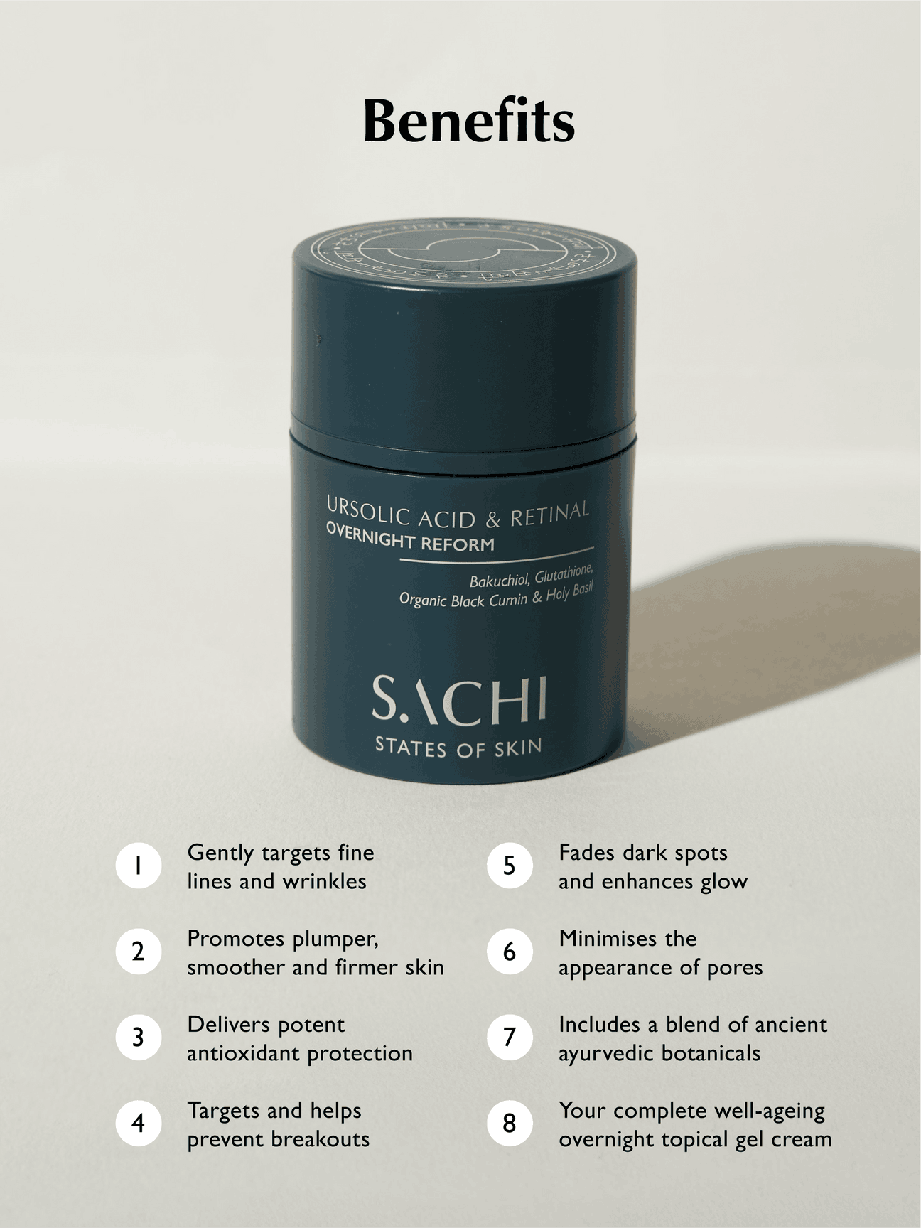 SACHI STATES OF SKIN Ursolic Acid & Retinal Overnight Reform Mirrors Beauty