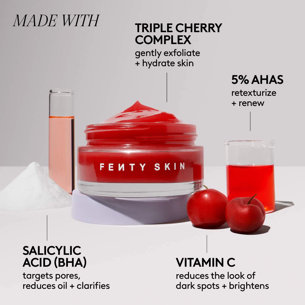 Fenty Skin Cherry Cub Blah to Bright 5% AHA Face Mask with Salicylic Acid + Vitamin C