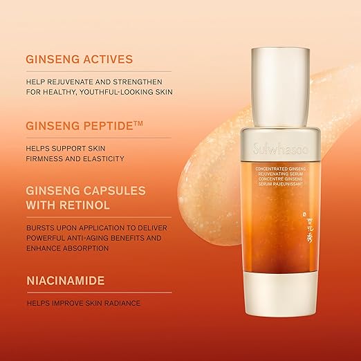 Sulwhasoo Concentrated Ginseng Rejuvenating Serum- Ginseng & Peptide Anti-Aging Serum with Niacinamide, Retinol, Vitamin B5 & Hyaluronic Acid for Wrinkles & Hydration - Mirrors Beauty