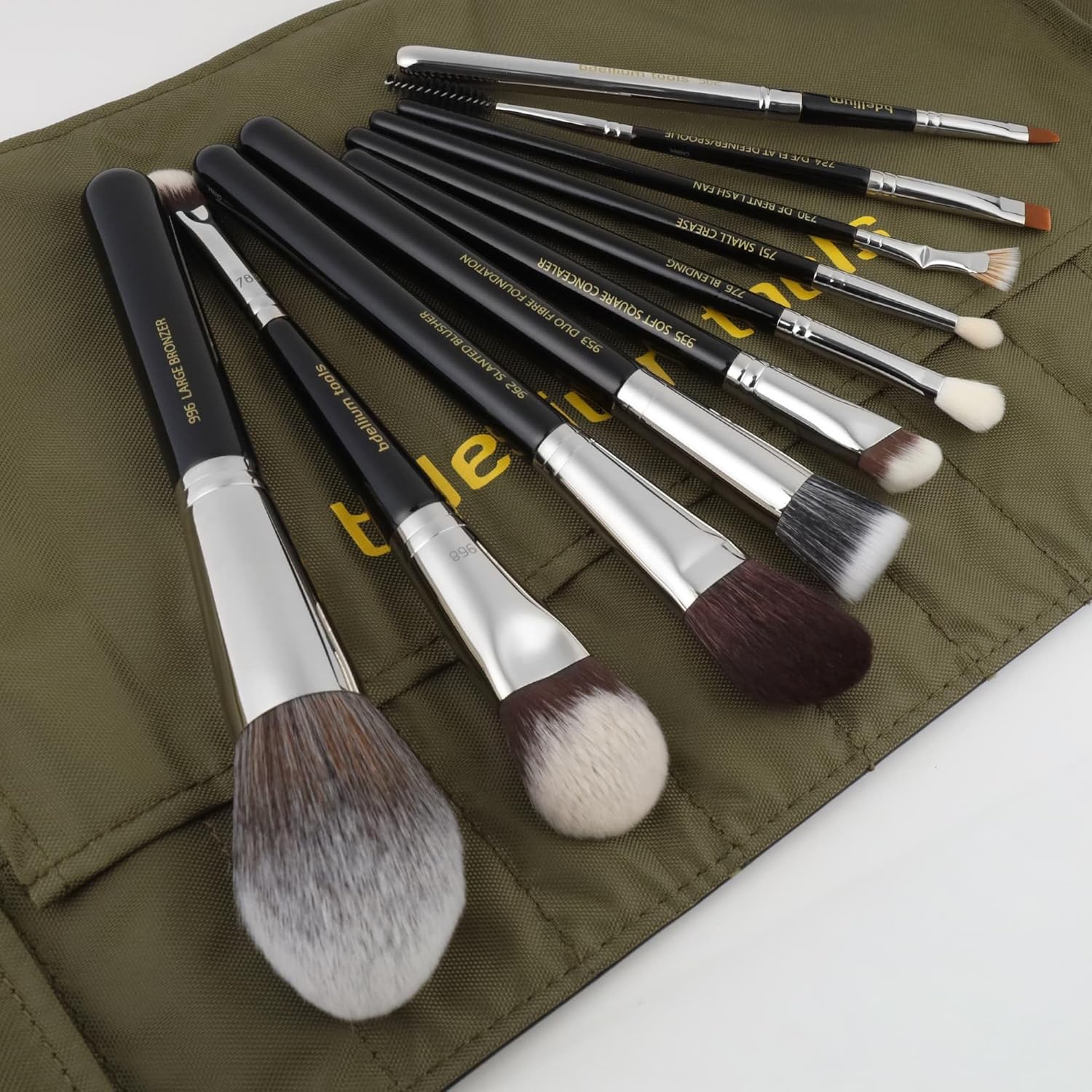 Bdellium Tools Maestro Pro Collection 10pc. Brush Set with Roll-up Pouch