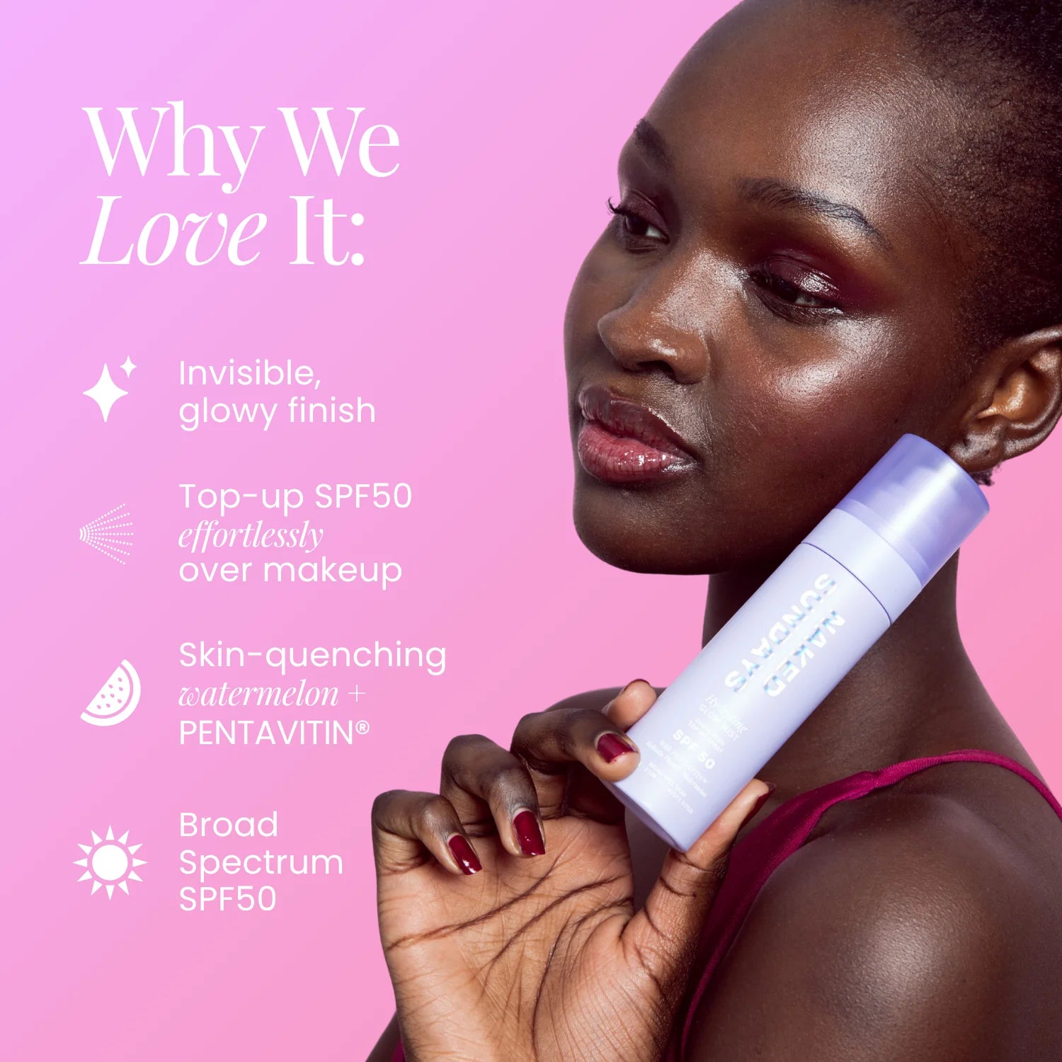 Naked Sunday Hydrating Glow Mist Top Up Spray SPF50 with Pentavitin