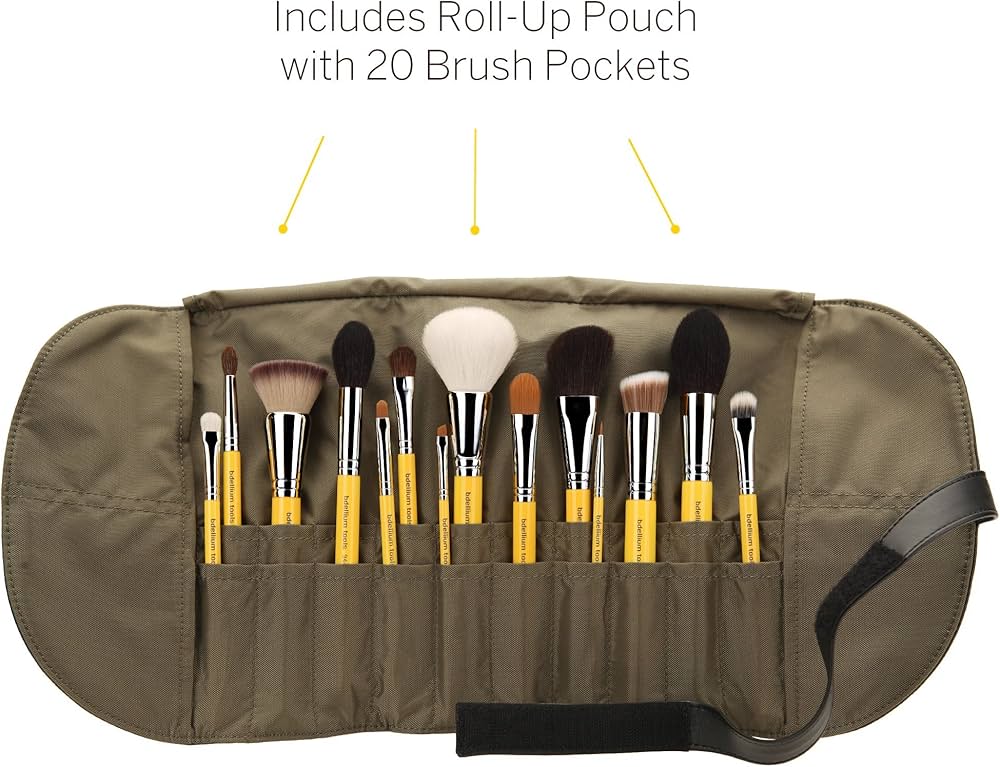 Bdellium Tools Professional Makeup Brush Studio Series The Collection 14pc. Brush Set with Roll-Up Pouch