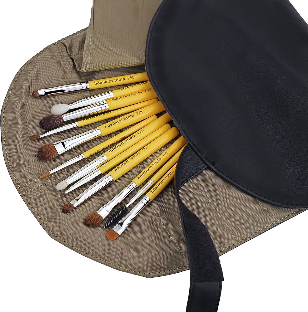 Bdellium Tools Professional Makeup Brush Travel Series - Eyes 12pc. Brush Set with Roll-Up Pouch