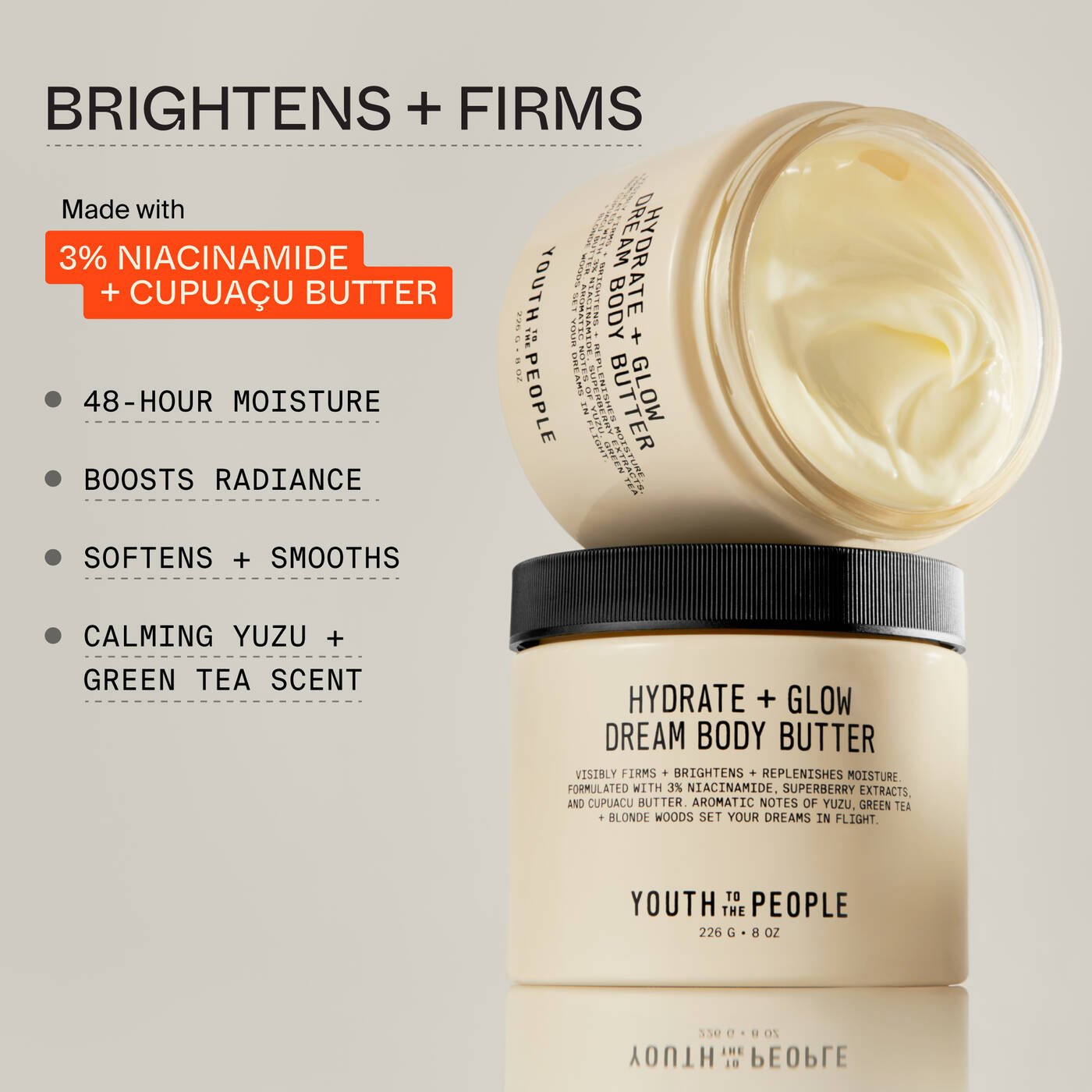 Youth To The People Superberry Firm + Glow Dream Body Butter with Niacinamide, Hyaluronic Acid + Antioxidants