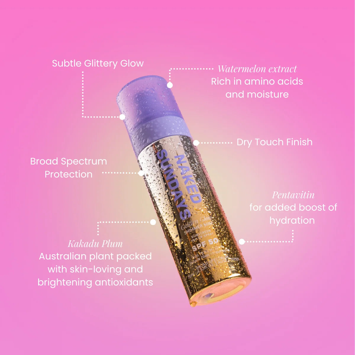 Naked Sunday Golden Glow Shimmer Mist Sunscreen Top Up Spray SPF50